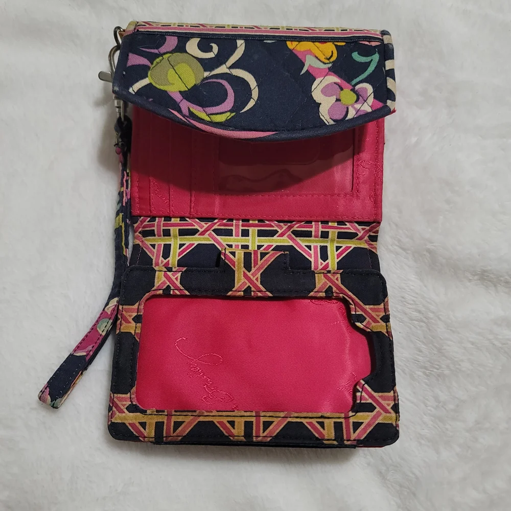 Vera Bradley Wristlet Wallet Floral Pattern Navy Pink‎ Cardholder Preppy Quilted